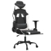 Silla gaming masaje y reposapiés cuero sintético negro blanco