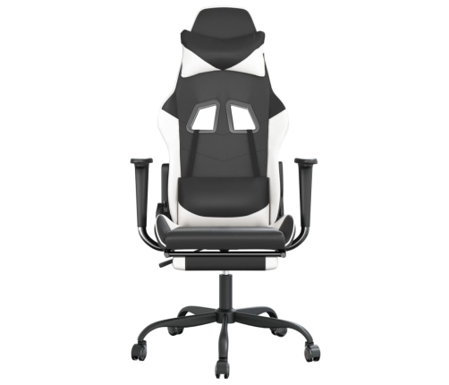 Silla gaming masaje y reposapiés cuero sintético negro blanco