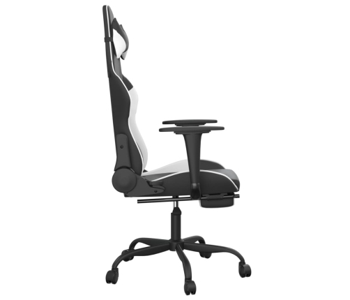 Silla gaming masaje y reposapiés cuero sintético negro blanco