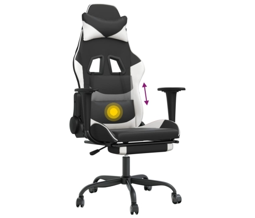 Silla gaming masaje y reposapiés cuero sintético negro blanco