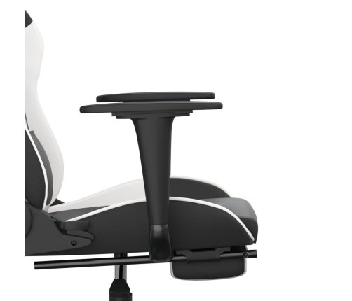 Silla gaming masaje y reposapiés cuero sintético negro blanco