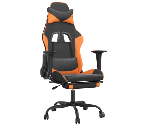 Silla gaming masaje y reposapiés cuero sintético negro naranja