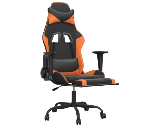 Silla gaming masaje y reposapiés cuero sintético negro naranja