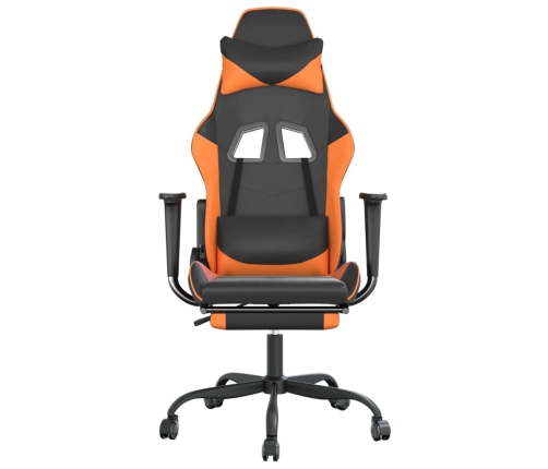 Silla gaming masaje y reposapiés cuero sintético negro naranja