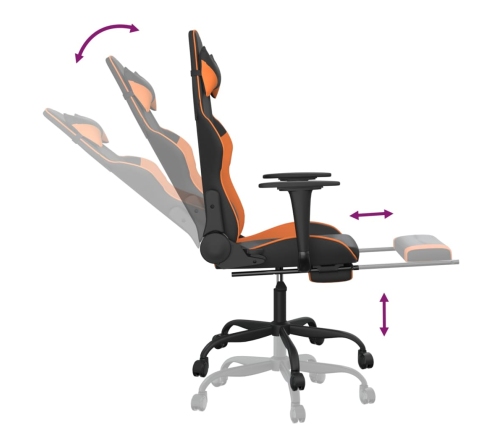 Silla gaming masaje y reposapiés cuero sintético negro naranja