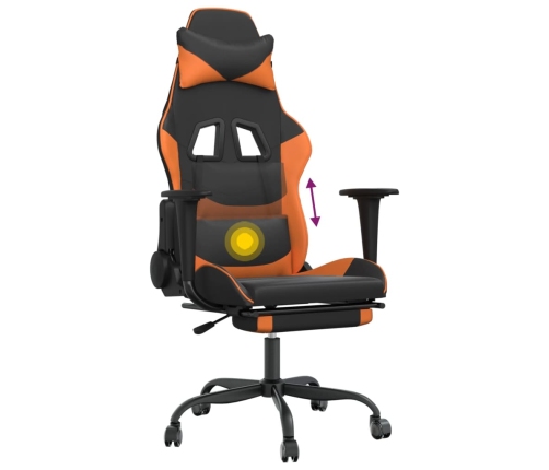 Silla gaming masaje y reposapiés cuero sintético negro naranja