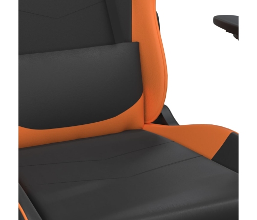 Silla gaming masaje y reposapiés cuero sintético negro naranja