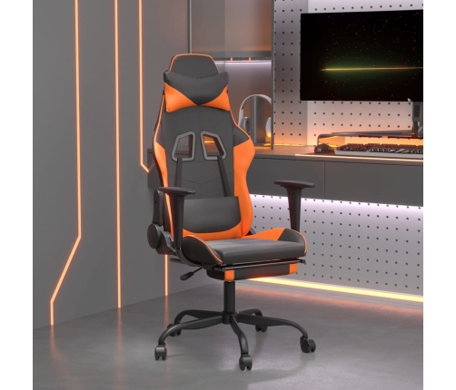 Silla gaming masaje y reposapiés cuero sintético negro naranja