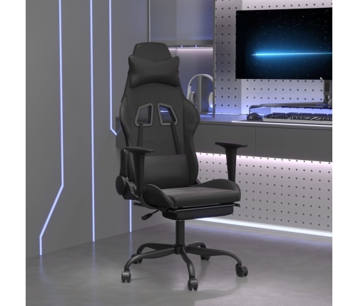 Silla gaming de masaje y reposapiés cuero sintético negro