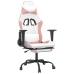 Silla gaming masaje y reposapiés cuero sintético blanco y rosa