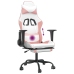 Silla gaming masaje y reposapiés cuero sintético blanco y rosa