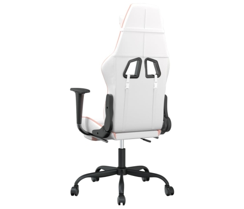 Silla gaming masaje y reposapiés cuero sintético blanco y rosa