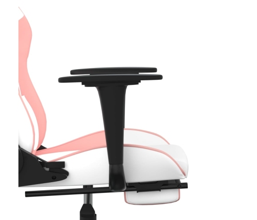 Silla gaming masaje y reposapiés cuero sintético blanco y rosa