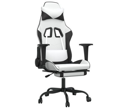 Silla gaming masaje y reposapiés cuero sintético negro blanco