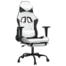 Silla gaming masaje y reposapiés cuero sintético negro blanco