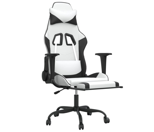 Silla gaming masaje y reposapiés cuero sintético negro blanco