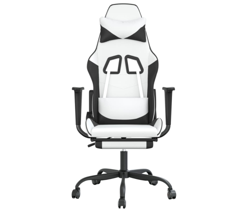 Silla gaming masaje y reposapiés cuero sintético negro blanco