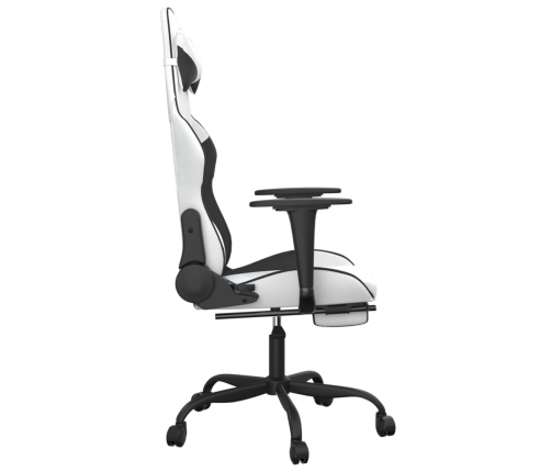 Silla gaming masaje y reposapiés cuero sintético negro blanco