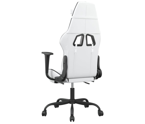 Silla gaming masaje y reposapiés cuero sintético negro blanco