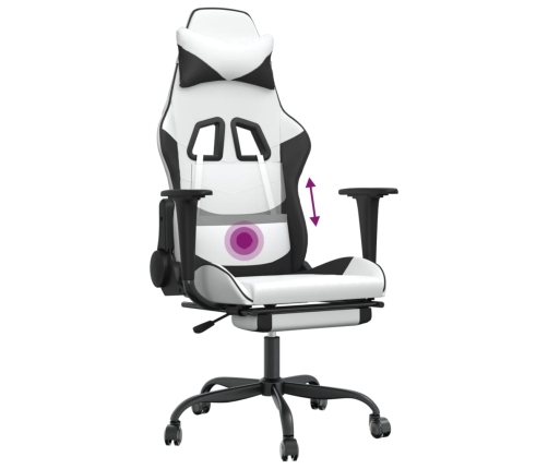 Silla gaming masaje y reposapiés cuero sintético negro blanco