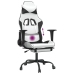 Silla gaming masaje y reposapiés cuero sintético negro blanco