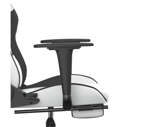 Silla gaming masaje y reposapiés cuero sintético negro blanco