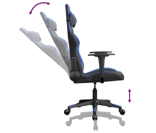 Silla gaming de masaje cuero sintético negro y azul