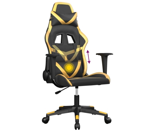 Silla gaming de masaje cuero sintético negro y dorado