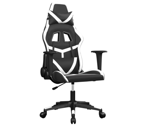 Silla gaming de masaje cuero sintético negro y blanco