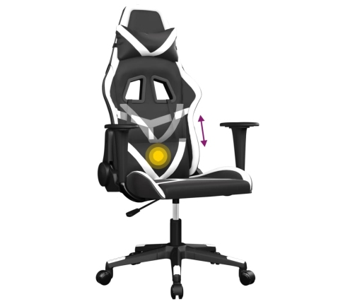 Silla gaming de masaje cuero sintético negro y blanco