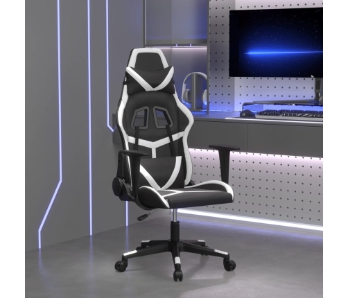 Silla gaming de masaje cuero sintético negro y blanco