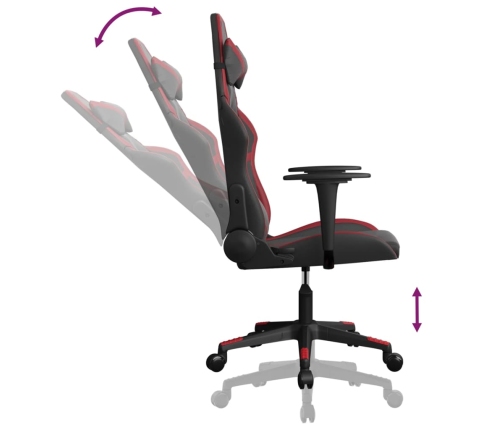 Silla gaming de masaje cuero sintético negro y rojo vino tinto