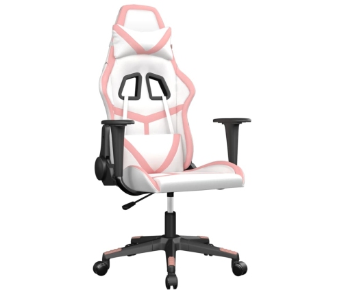 Silla gaming de masaje cuero sintético blanco y rosa