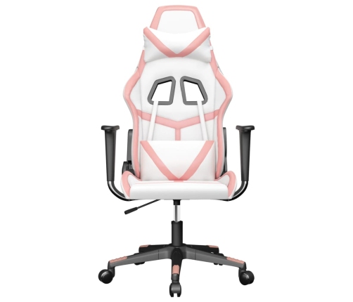 Silla gaming de masaje cuero sintético blanco y rosa