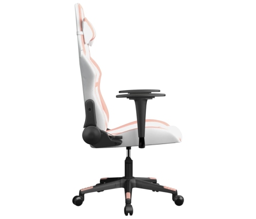 Silla gaming de masaje cuero sintético blanco y rosa