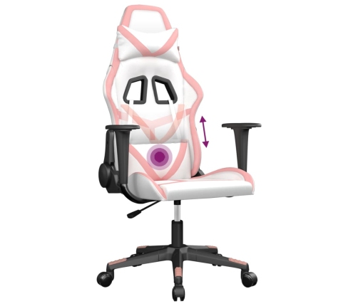 Silla gaming de masaje cuero sintético blanco y rosa