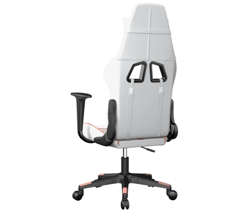 Silla gaming de masaje cuero sintético blanco y rosa