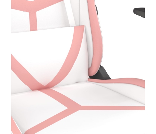 Silla gaming de masaje cuero sintético blanco y rosa