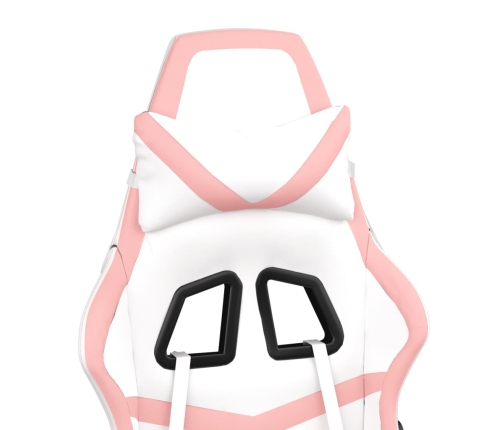 Silla gaming de masaje cuero sintético blanco y rosa