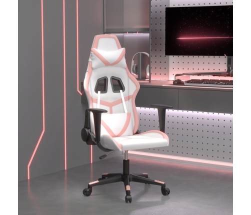 Silla gaming de masaje cuero sintético blanco y rosa