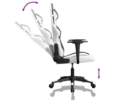 Silla gaming de masaje cuero sintético blanco y negro