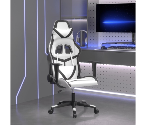 Silla gaming de masaje cuero sintético blanco y negro