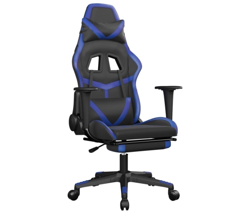 Silla gaming de masaje y reposapiés cuero sintético negro azul