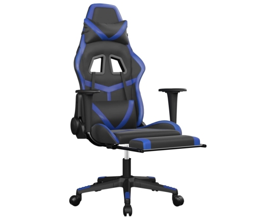 Silla gaming de masaje y reposapiés cuero sintético negro azul