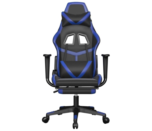 Silla gaming de masaje y reposapiés cuero sintético negro azul