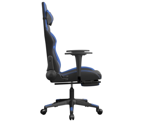 Silla gaming de masaje y reposapiés cuero sintético negro azul