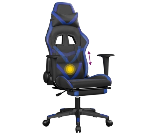 Silla gaming de masaje y reposapiés cuero sintético negro azul