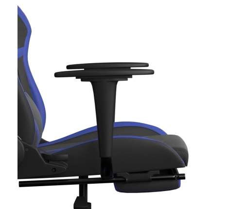 Silla gaming de masaje y reposapiés cuero sintético negro azul