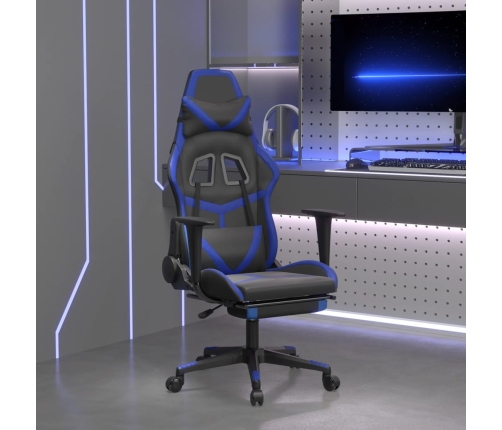 Silla gaming de masaje y reposapiés cuero sintético negro azul