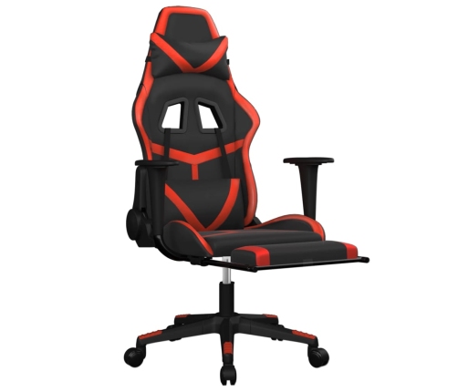 Silla gaming de masaje y reposapiés cuero sintético negro rojo